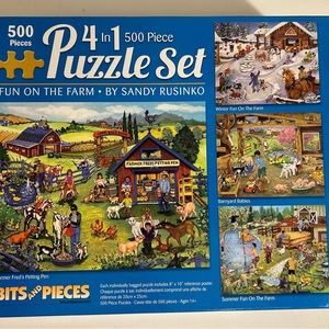 Like New Set of 4 “Fun on the Farm” 500 Piece Jigsaw Puzzles